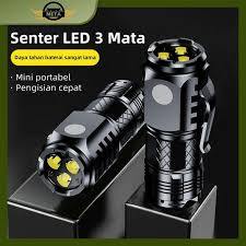 Senter Mini Super Terang LED SWAT 3 Mata Senter Mini Anti Air  Waterproof + Magnet + Cantolan Topi S
