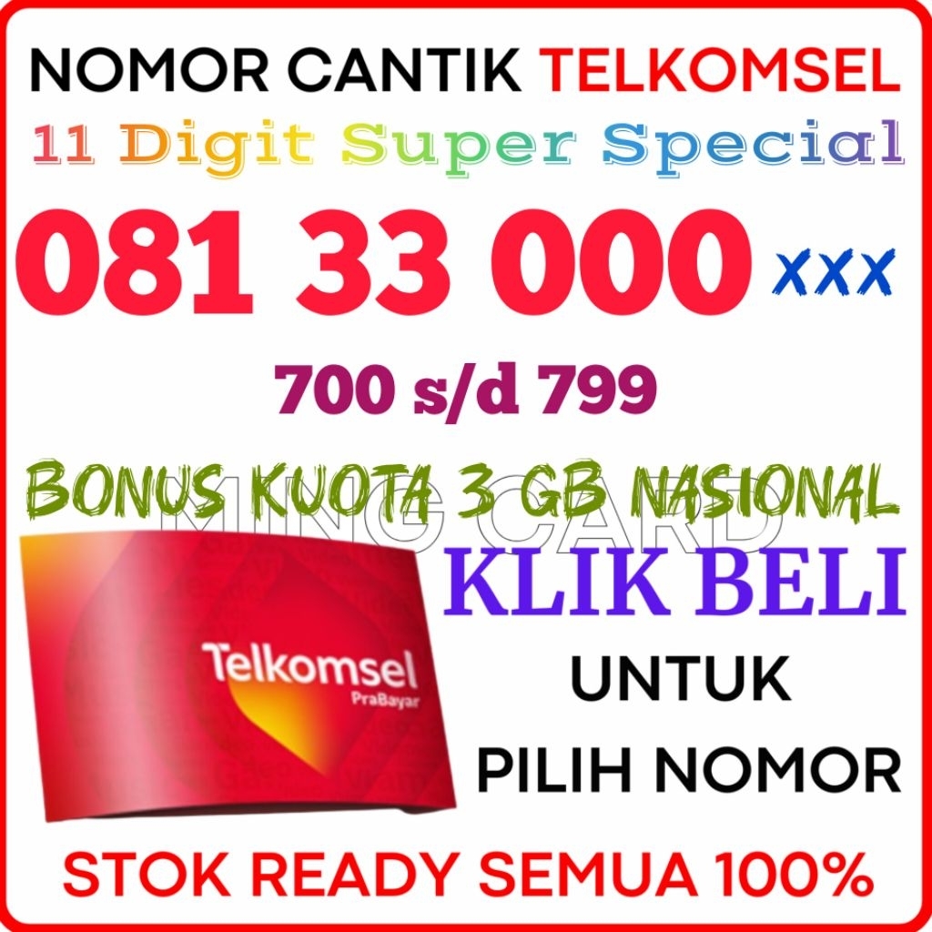 SIMPATI 11 DIGIT SUPER TIPE 33000 ( BOX 7 ) 700 S/D 799 - Nomor Cantik Telkomsel 4G/5G Kartu Perdana