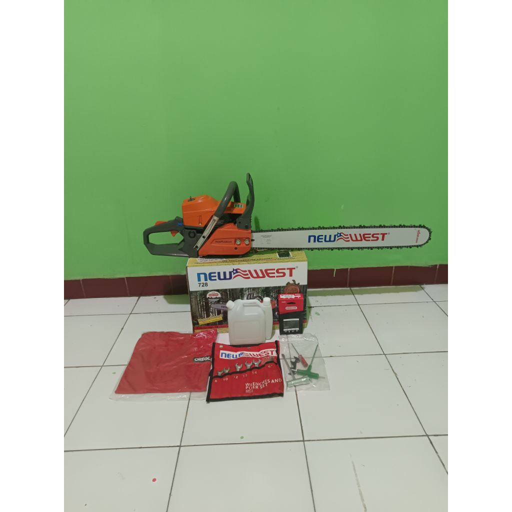 MESIN CHAINSAW 728 70,2CC NEW WEST BAR 26IN 66CM BAJA LASER TIP KOMPLIT RANTAI DAN PERLENGKAPAN SIAP