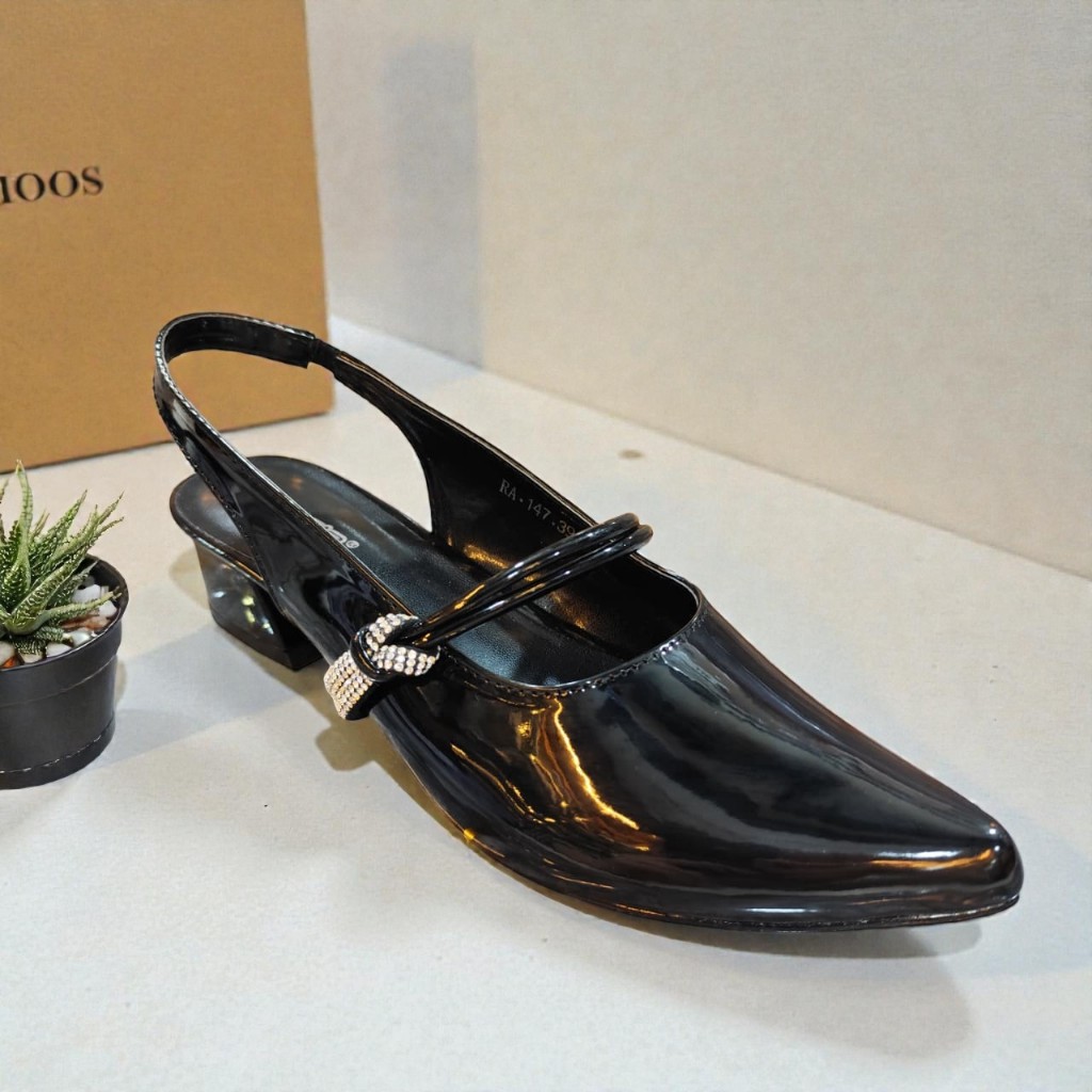 NewYordan Sepatu Slop Casual Pesta Slingback Hitam Kilap Mewah – Purple RA-147 Hitam | Heels | Chic 