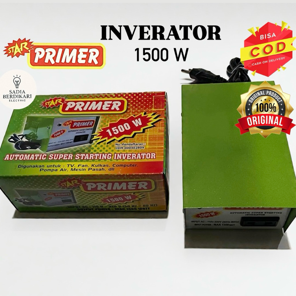Inverator 1500 Watt Primer, Penghemat Listrik Anti Jeglek, Soft Stater, Stabilizer, Penahan Listrik 