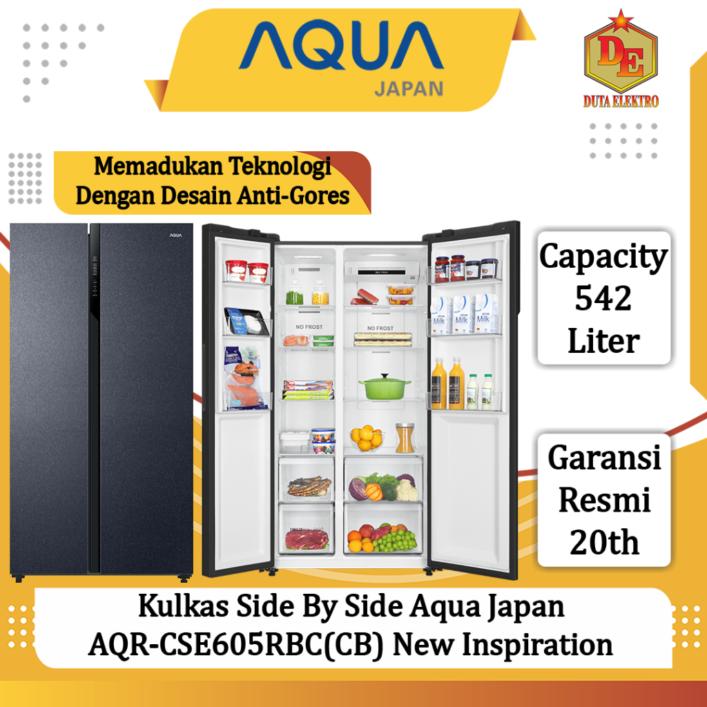 Kulkas Side By Side Aqua Japan AQR CSE 605 RBC (CB) New Inspiration