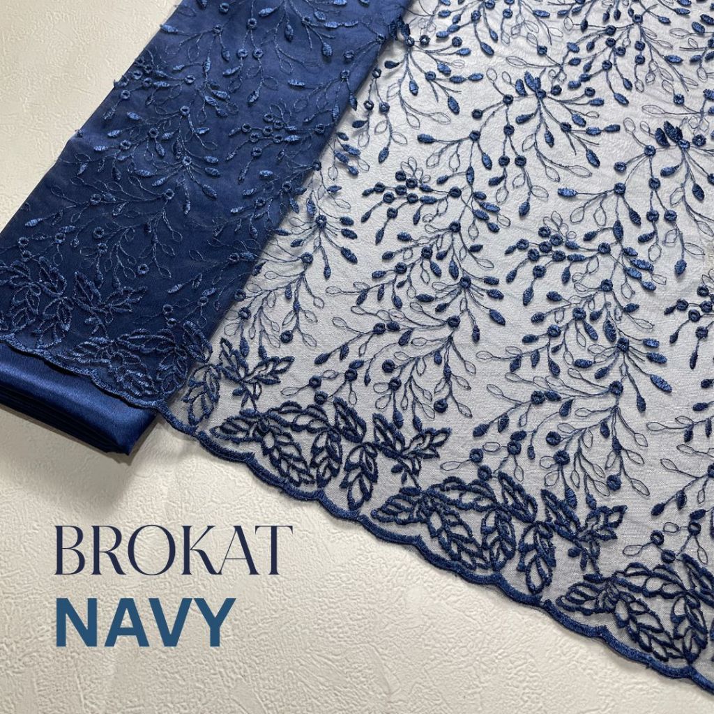 0.5 meter Kain Tile Brokat / Bahan Kebaya / Dress / Outer warna Navy