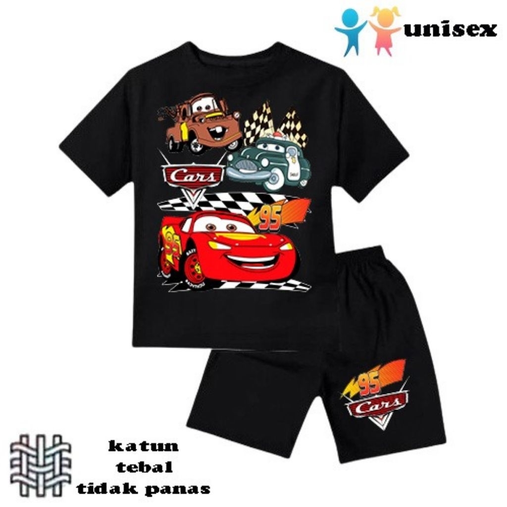 setelan baju anak laki-laki perempuan baju kaos anak laki-laki perempuan motif mobil car umur 6 bln-