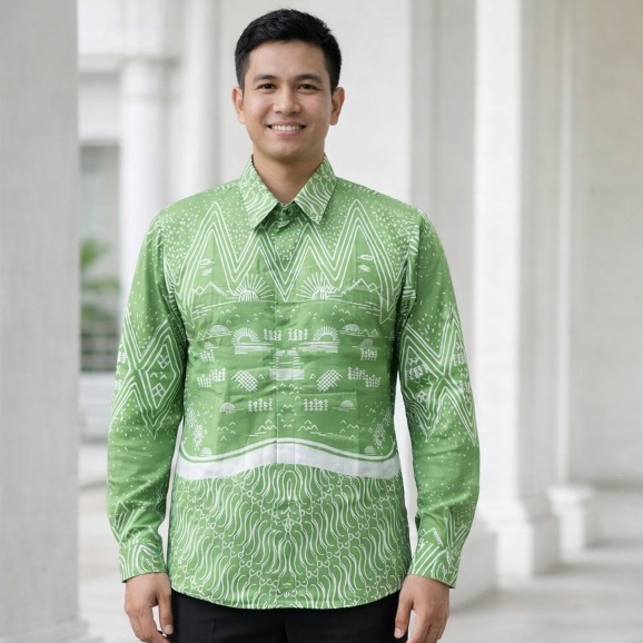 Batik Antasena - Semesta Sage Green Kemeja Batik Pria Slimfit Lengan Panjang