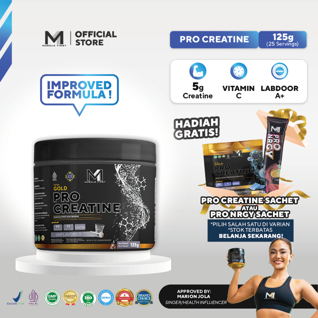 MUSCLE FIRST Pro Creatine 125gr Unflavored - Menambah Massa Otot Suplemen Fitness