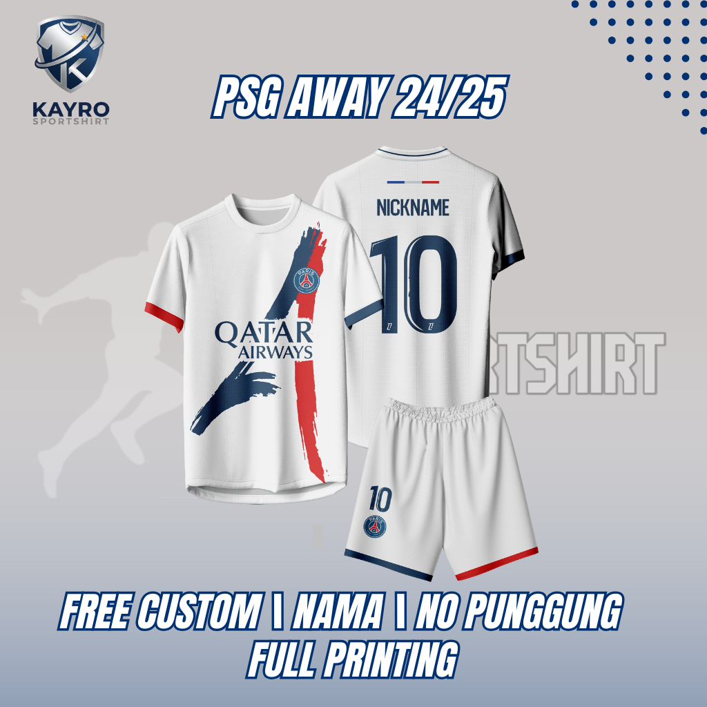 Baju Bola Neymar PSG Away 2024-2025 Setelan Jersey Dryfit  Full Printing Anak Dewasa Unisex