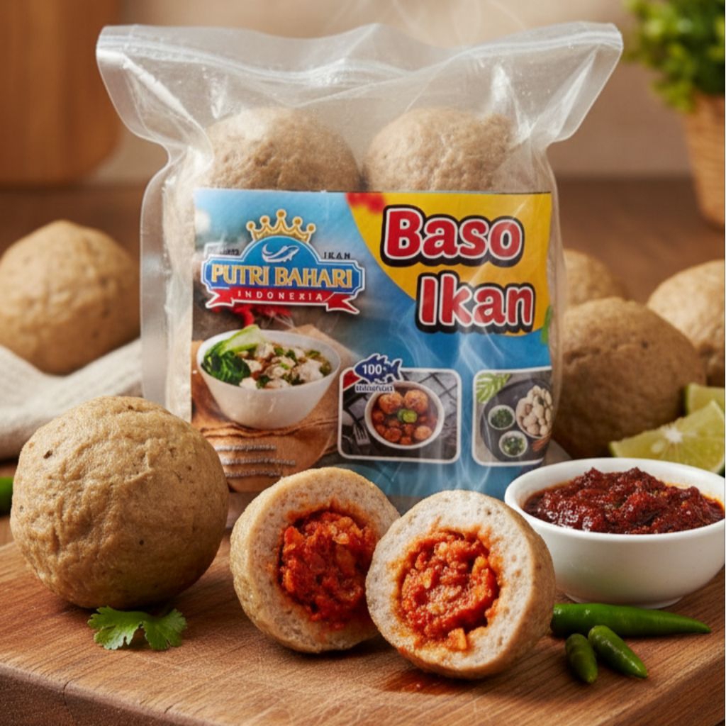 Bakso Ikan Tuna Putri Bahari Indonesia - Bakso Ukuran Jumbo 4 pcs isi Mercon Halal Tanpa Pengawet da