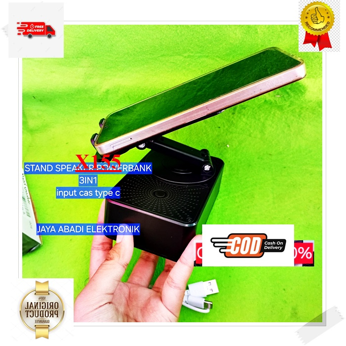 X155 BLUETOT portabel SPIKER STAND SPEAKER ORI 100% POWERBANK 3IN1 STANDING HOLDER HP SPK BLUETOOTH 