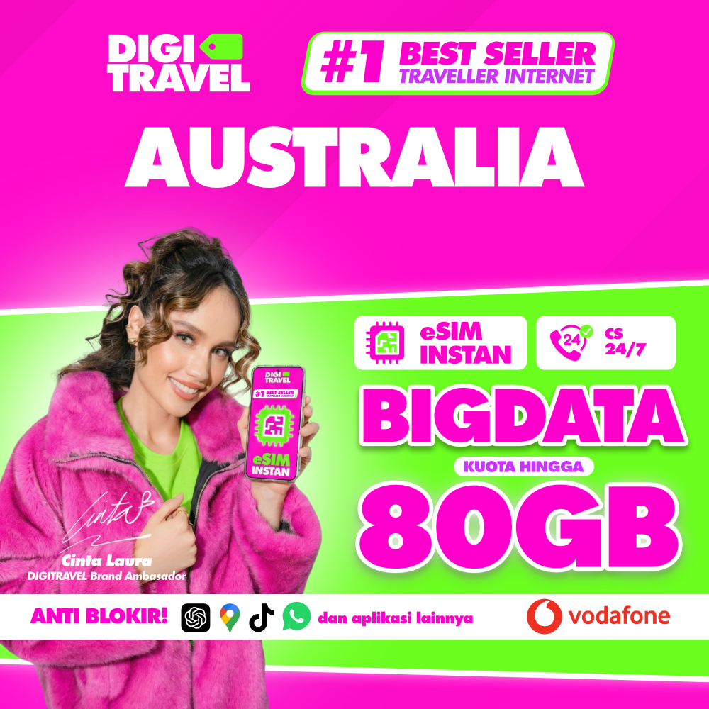 eSIM Australia Provider Lokal Vodafone Kuota Besar Internet Roaming Travel Bisa Telepon dan SMS - DI
