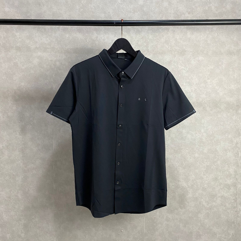 Baju Kemeja Pria Embosses Logo Satin Material Shirt Baju Atasan Kemeja Pria Bahan Satin Full Tag