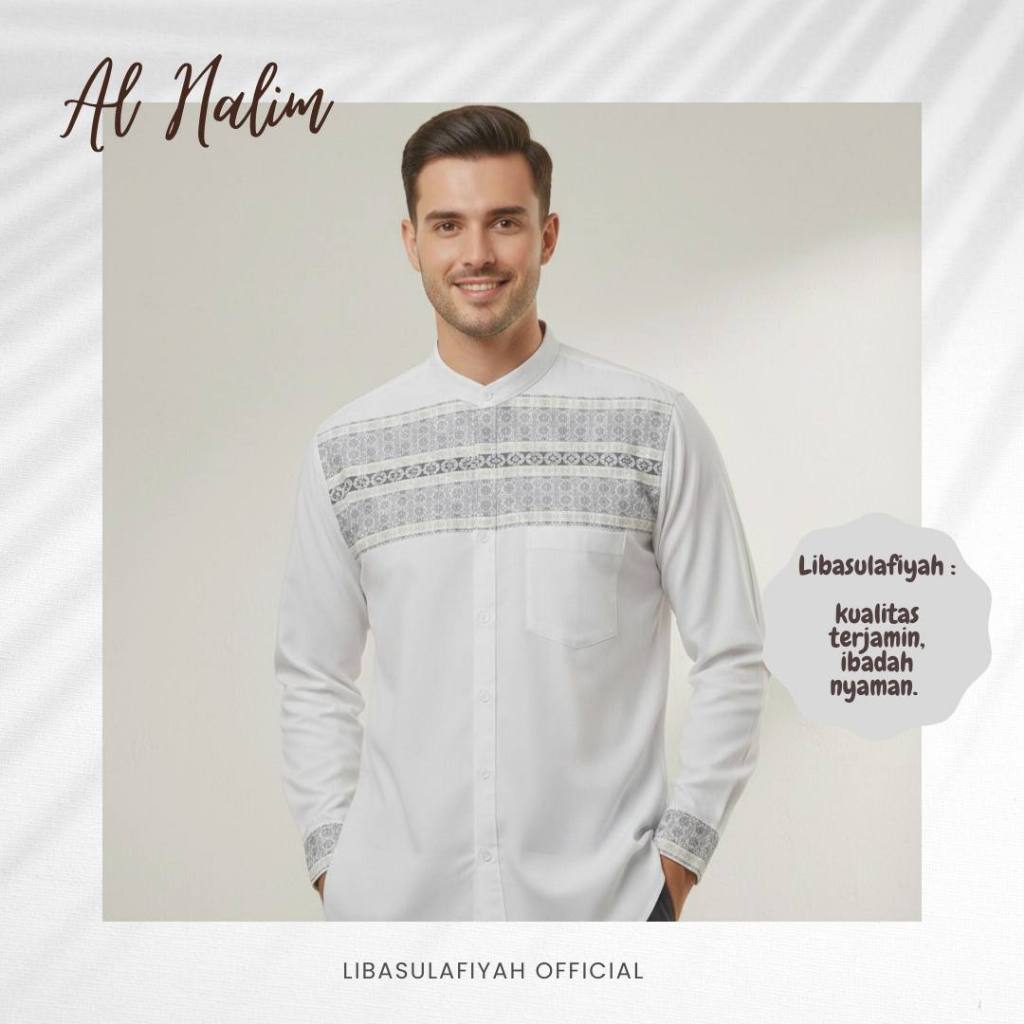 Libasulafiyah Baju koko Kemeja Sanghai Katun Songket Putih Polos Pria Dewasa Lengan Panjang  - Baju 