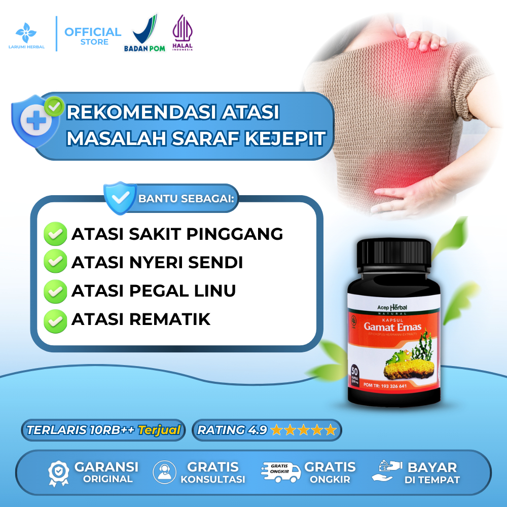 Kapsul Gamat Emas Original Alami Untuk Obat Saraf Kejepit, Sakit Pinggang, Nyeri Sendi, Pegal linu, 
