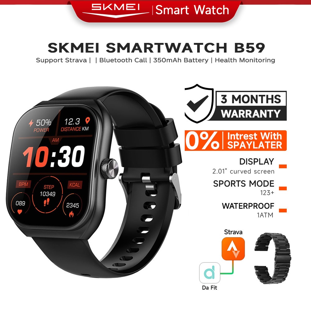 SKMEI B59 Smart Watch 2.01-inch TFT Curved Screen Custom Wallpaper Bluetooth Call Jam Tangan Pria Sp