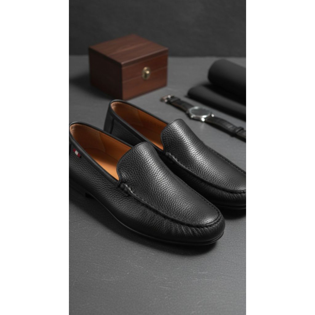 sepatu loafer kulit Bally Craxon O berwarna hitam. 
