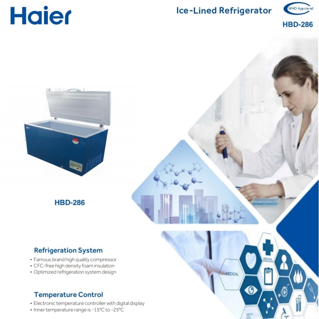 Kulkas Vaksin merek Haier HBD 286 standar WHO | Haier Ice-Lined Refrigerator HBD-286 REFRIGERATOR FR