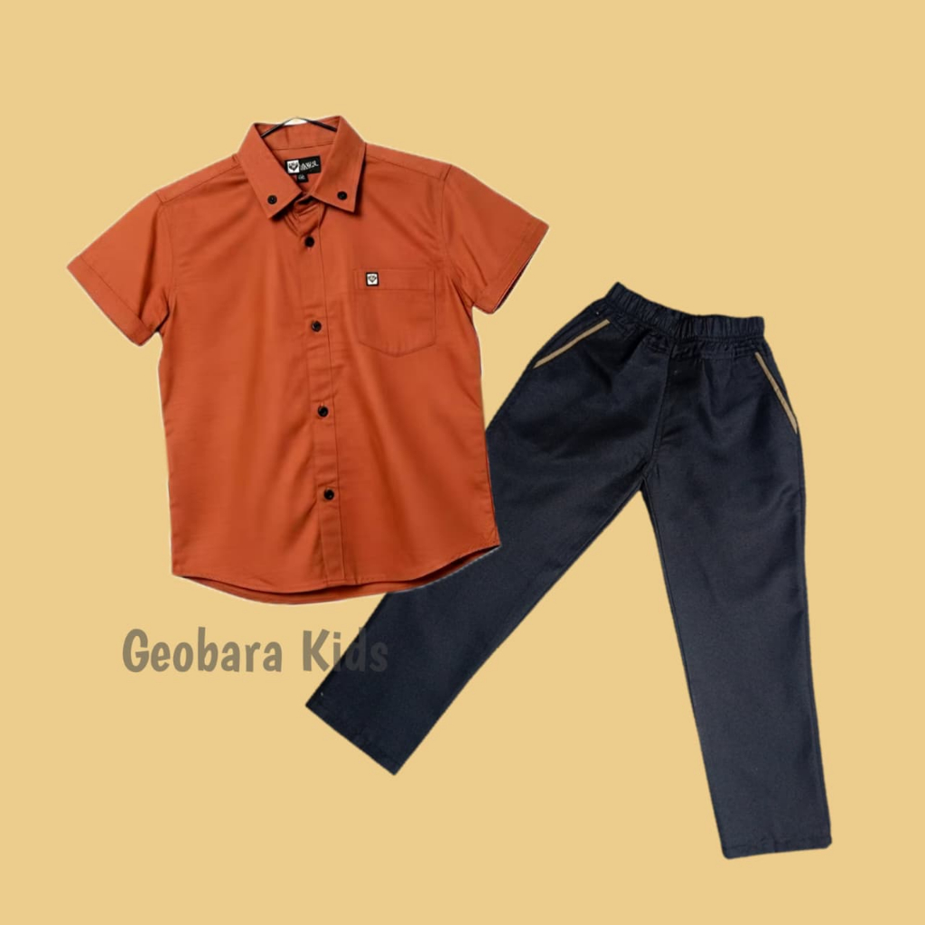 Setelan Kemeja Anak Laki Polos Usia 1-14 Tahun Warna Coklat Teracota Bahan Katun