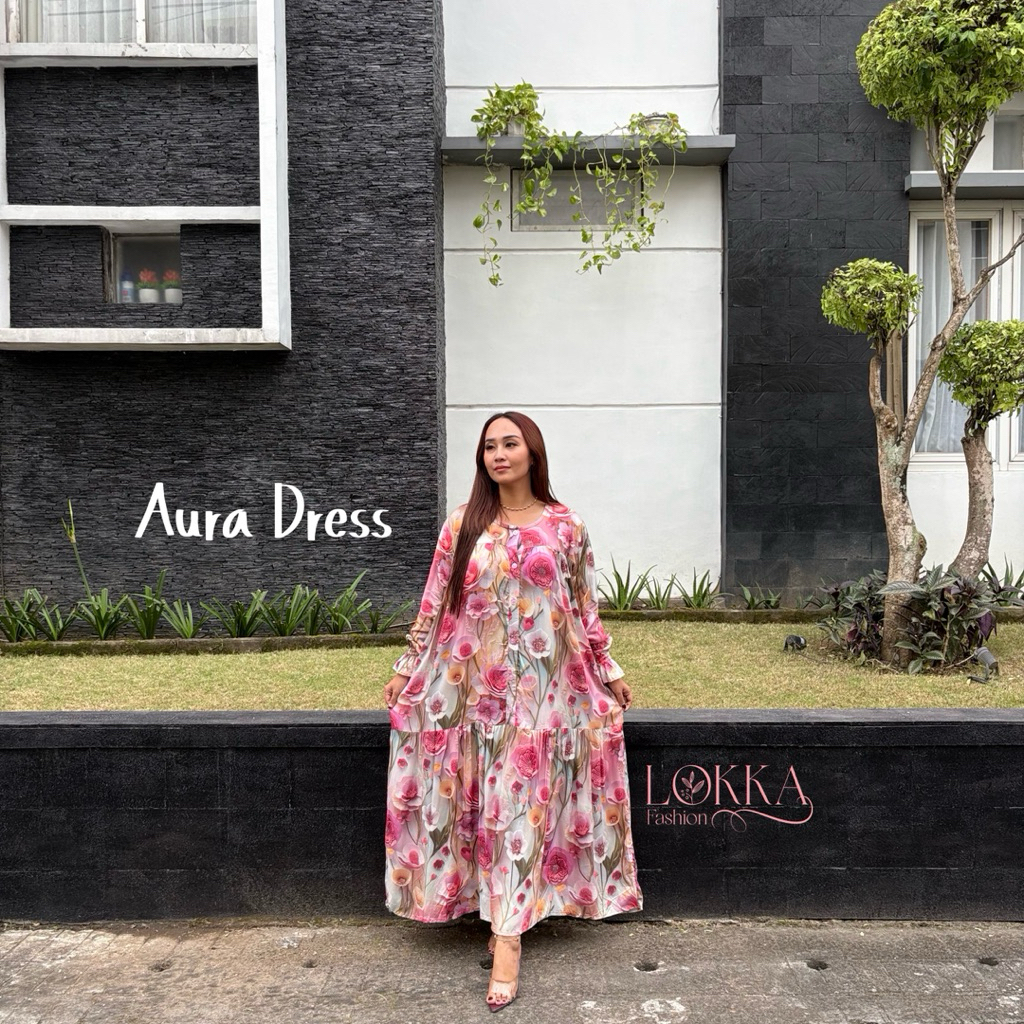 Dress Gamis Katun Rayon Aura Dress By Lokka Fashion