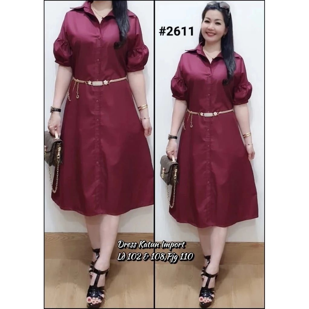 Dres polos kerah 2611 maroon Dress Katun Import - Gaya Elegan Merah Maroon untuk Tampilan Mewah Seha