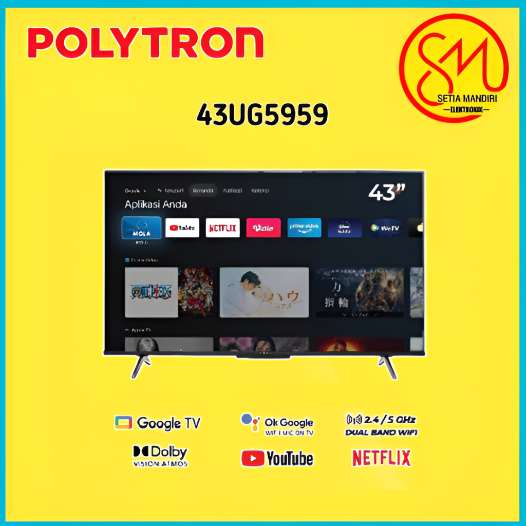 POLYTRON 4K UHD Smart Google TV 43 - 75 Inch PLD75UG5959 Free Mola Vidio 1 Tahun Garansi 5 Tahun ALL