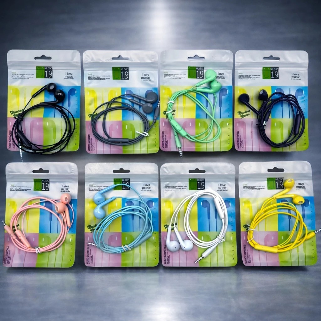 Handsfree Headset U19 Packing Plastik Macaron Stereo Handset U19 Earphones HF Universal Warna Warni 