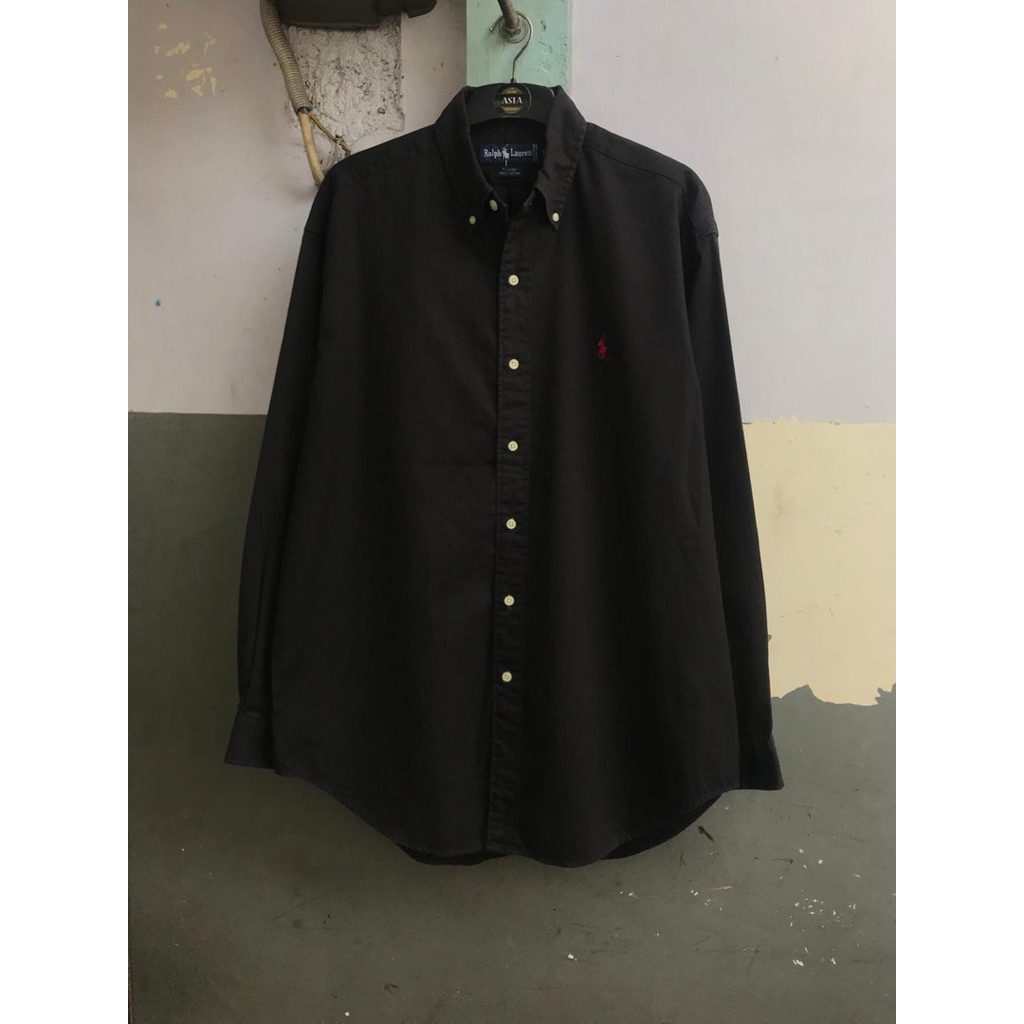 kemeja Ralph Lauren hitam polos lengan panjang preloved