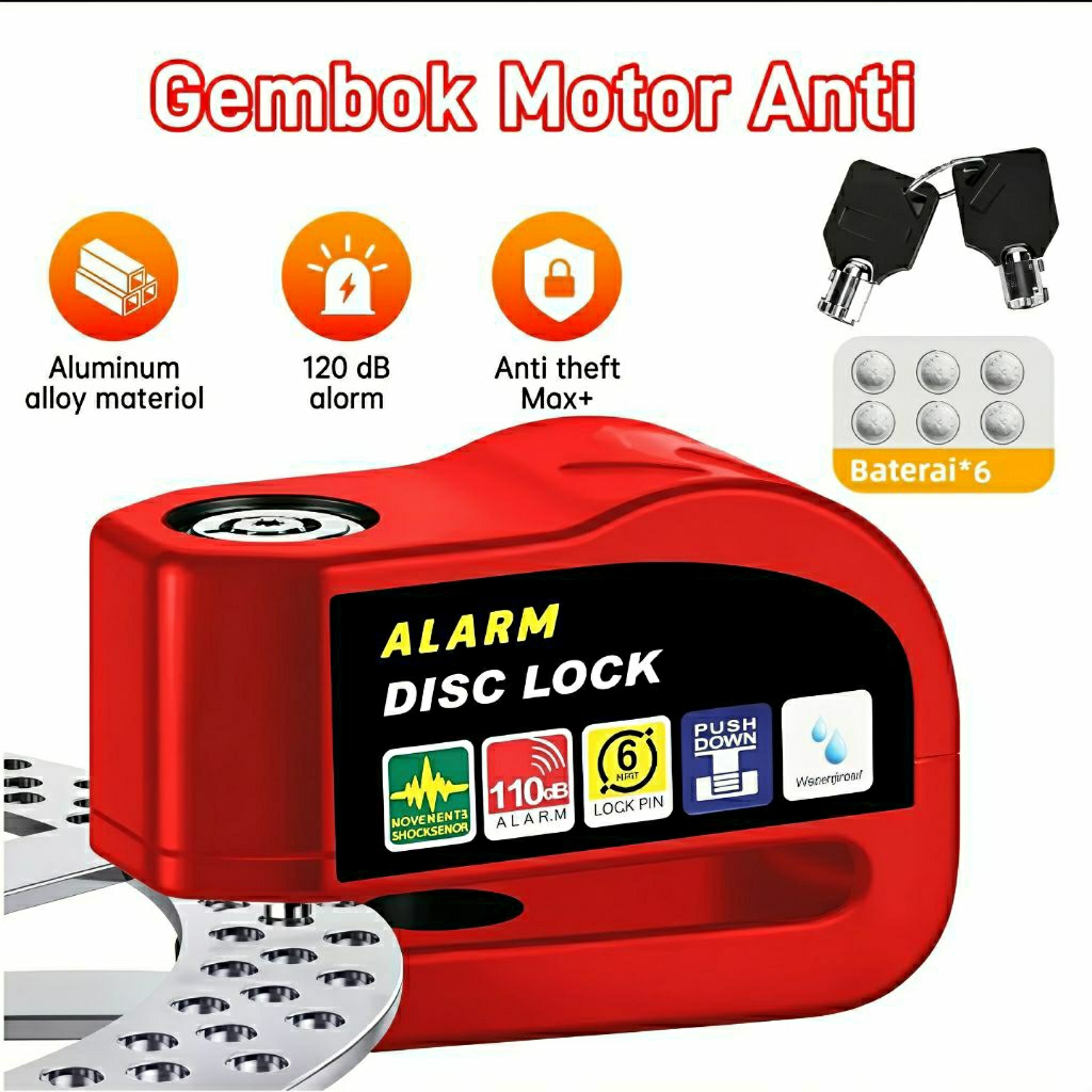 Kunci Pengaman Motor Terbaik ORI Gembok Cakram Anti Pencurian Alarm Detect Motion Disc Lock Waterpro