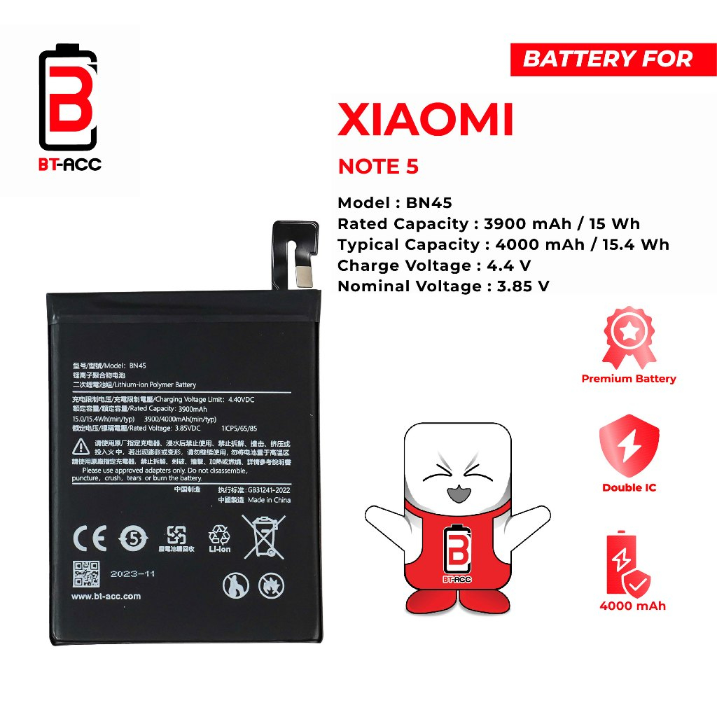 BATERAI FOR ORI 100% XIAOMI REDMI NOTE 5/BN45 BT-ACC