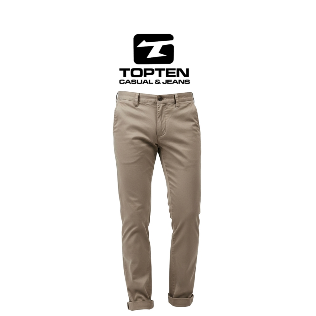 TOPTEN Celana Panjang Chino Pria Cokelat  Muda - Mocca Slim Fit