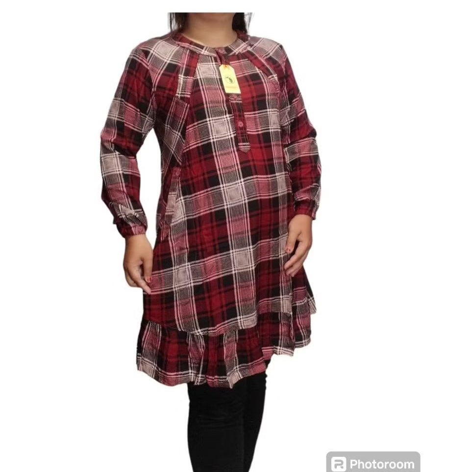L2 L3 L4 Atasan Tunik Ruffle Rayon Motif Kotak-kotak jumbo