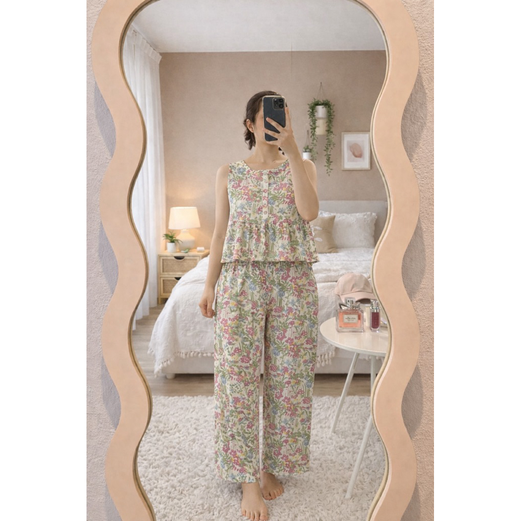 Safira Babydoll Panjang Busui FULL KANCING Lengan Kutung  Lekton Pilih Motif Piyama Setelan Baju Tid