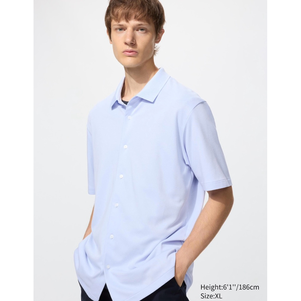 Uniqlo AIRism Cotton Pique Full Open Polo Shirt