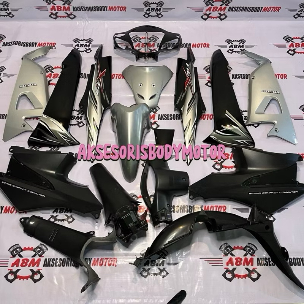 FULL BODY HALUS KASAR SUPRA FIT NEW / FIT NEW / FIT X SILVER HITAM PLUS STIKER