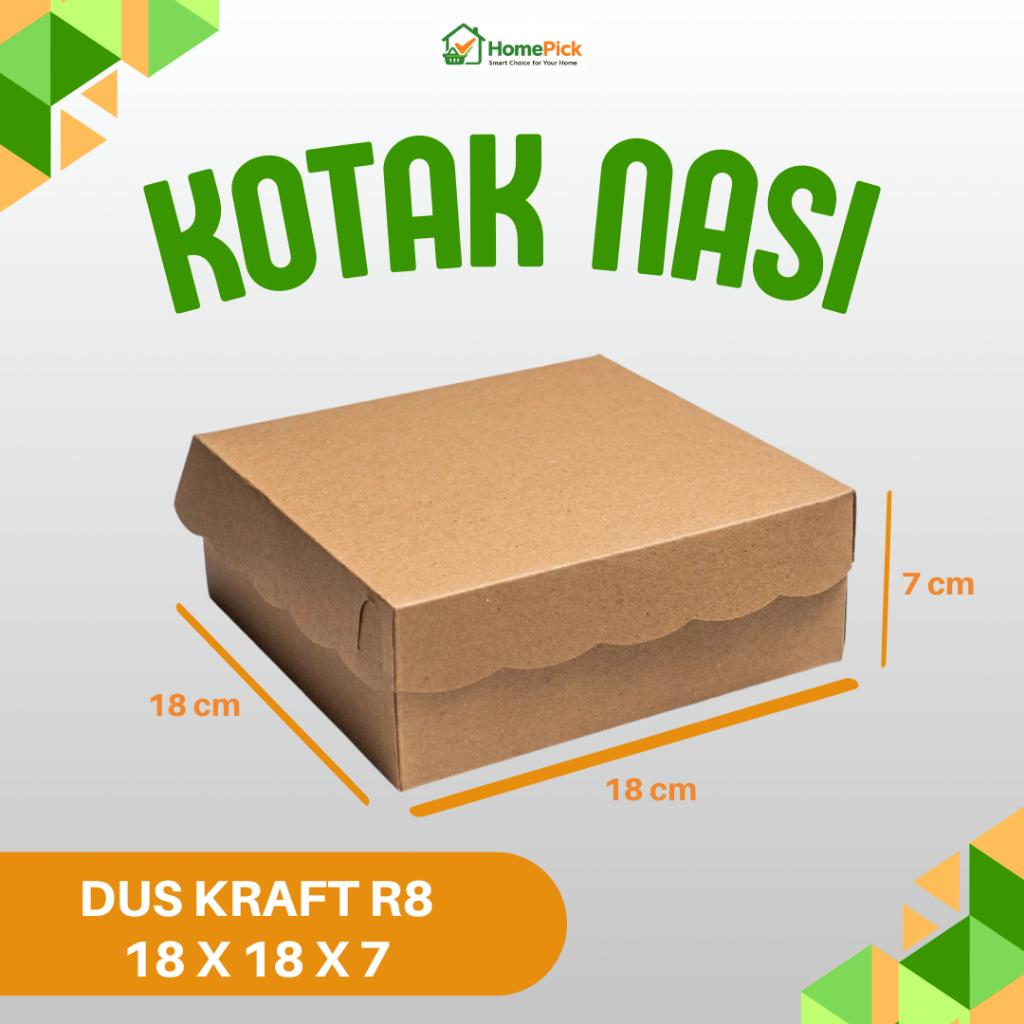 Kotak Nasi Dus Kraft Coklat Kotak Dus Catering Renda Coklat Non-laminasi Ukuran 18x18x7
