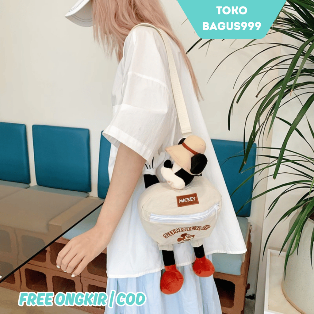 Tas Boneka Karakter Tikus Mickey – Plush Sling Bag Aesthetic (Boneka + Tas 2in1) Muat HP Dompet Make
