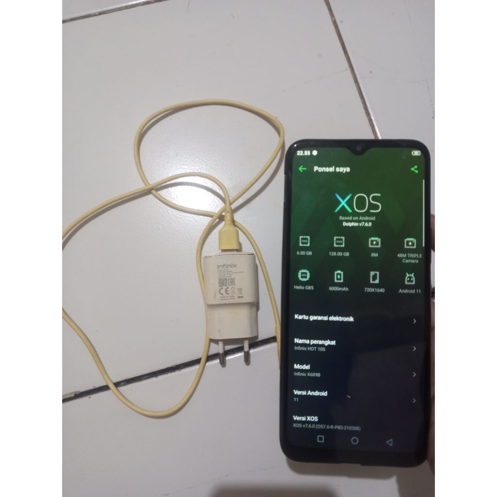infinix hot 10s second hp dan charger ram 6gb rom 128gb