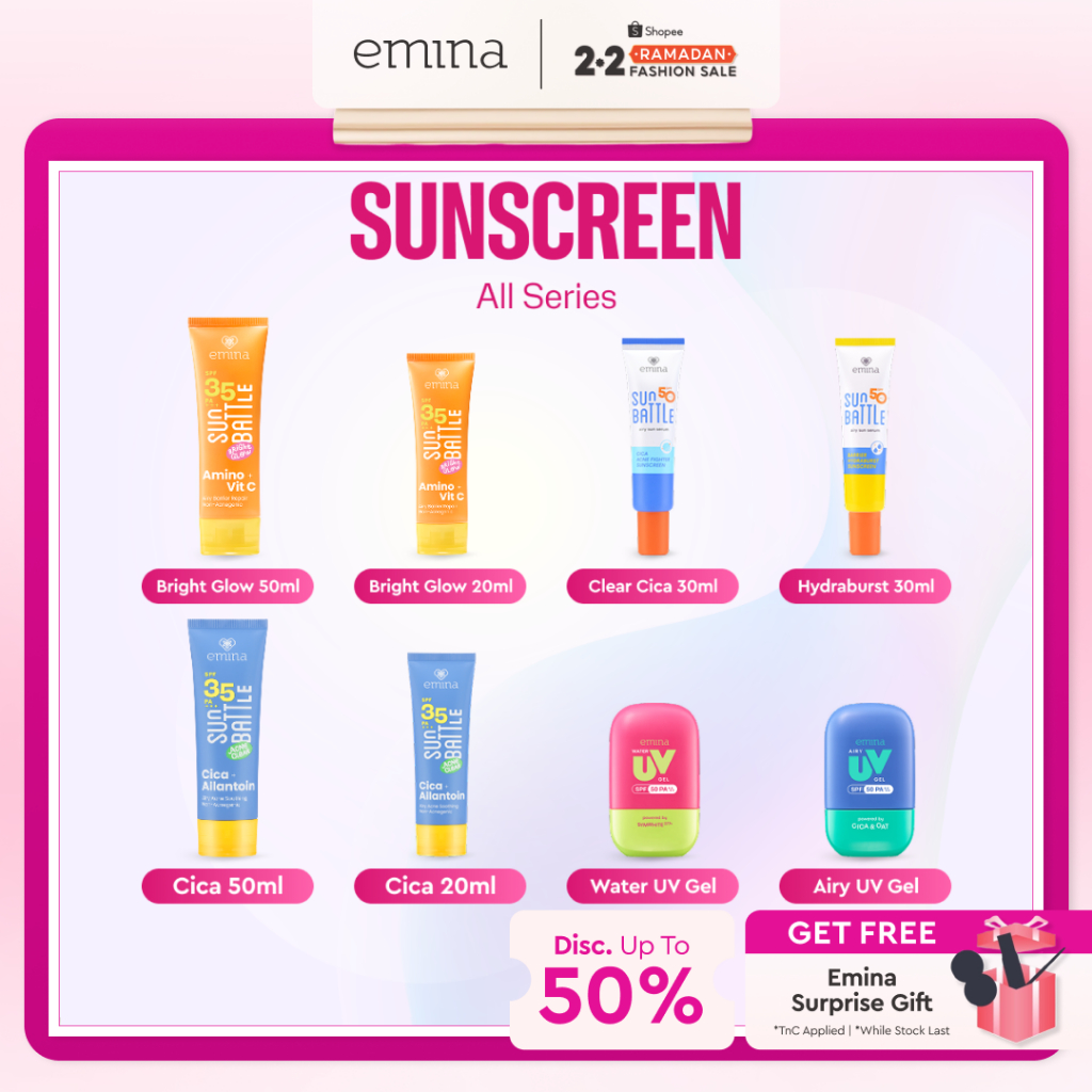 Emina Sunscreen All Series - Sun Battle Bright Glow SPF 35, Sun Battle SPF 50, Sunscreen UV Gel - Me