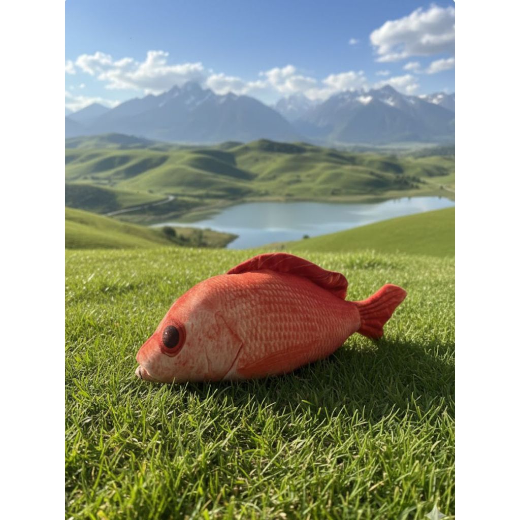 Boneka Ikan Kakap Merah Jumbo 95 cm – Sublime Printing, Yelvo Soft Plush Lembut, Isi Full Dakron Gra