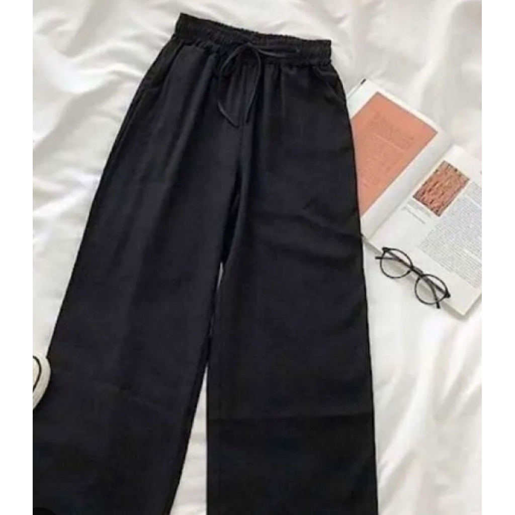 Celana Kulot Wanita Crinkle Premium Polos - Hitam, Nyaman Dipakai Seharian