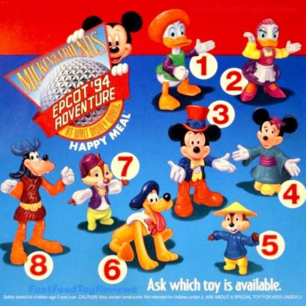 Mainan Happy Meal Mcd Disney Mickey & Friends Epcot Adventure 1994 (Complete Set)