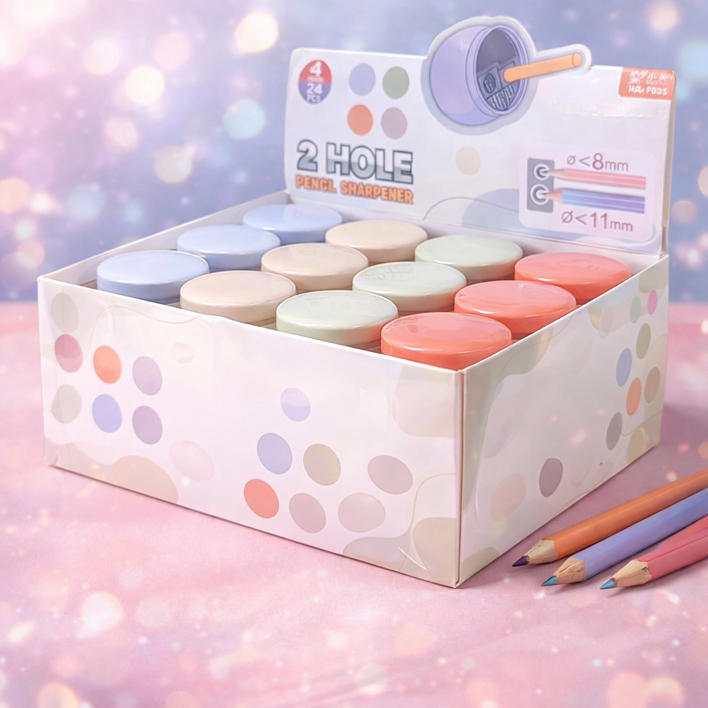 Rautan Pensil Bulat Pastel 2 Hole | Tempat Serutan Praktis & Estetik