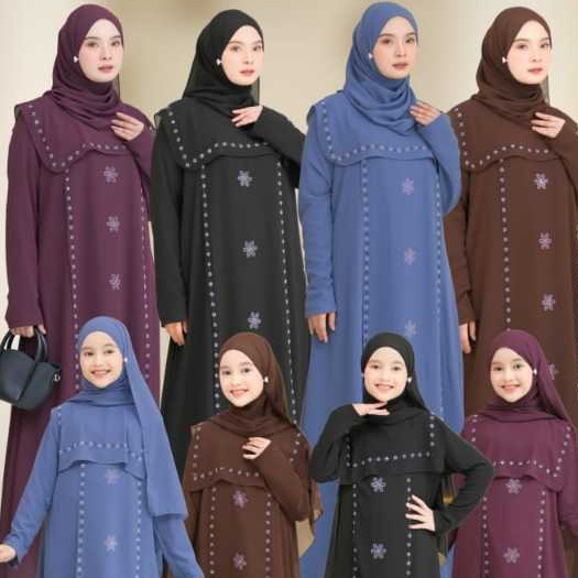 Baju Couple Mon/Kids Baju Gamis  samaan ibu Dan anak Ceruty Babydoll Mix Swarovki Baju Lebaran