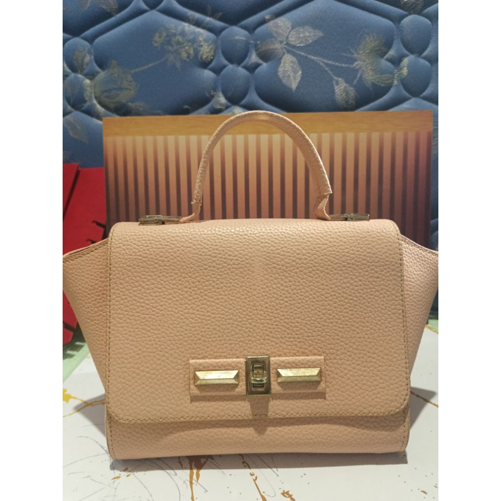 Tas fashion import selempang/tenteng bahan kulit jeruk tidak kelupas ala herme warna pink peach