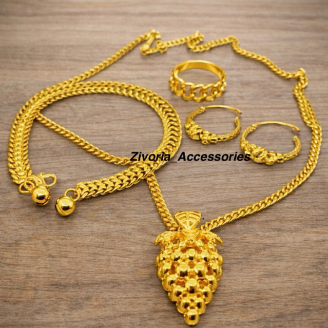 Set Perhiasan Titanium Rantai Medan Liontin Anggur Warna Emas24K Tidak Luntur