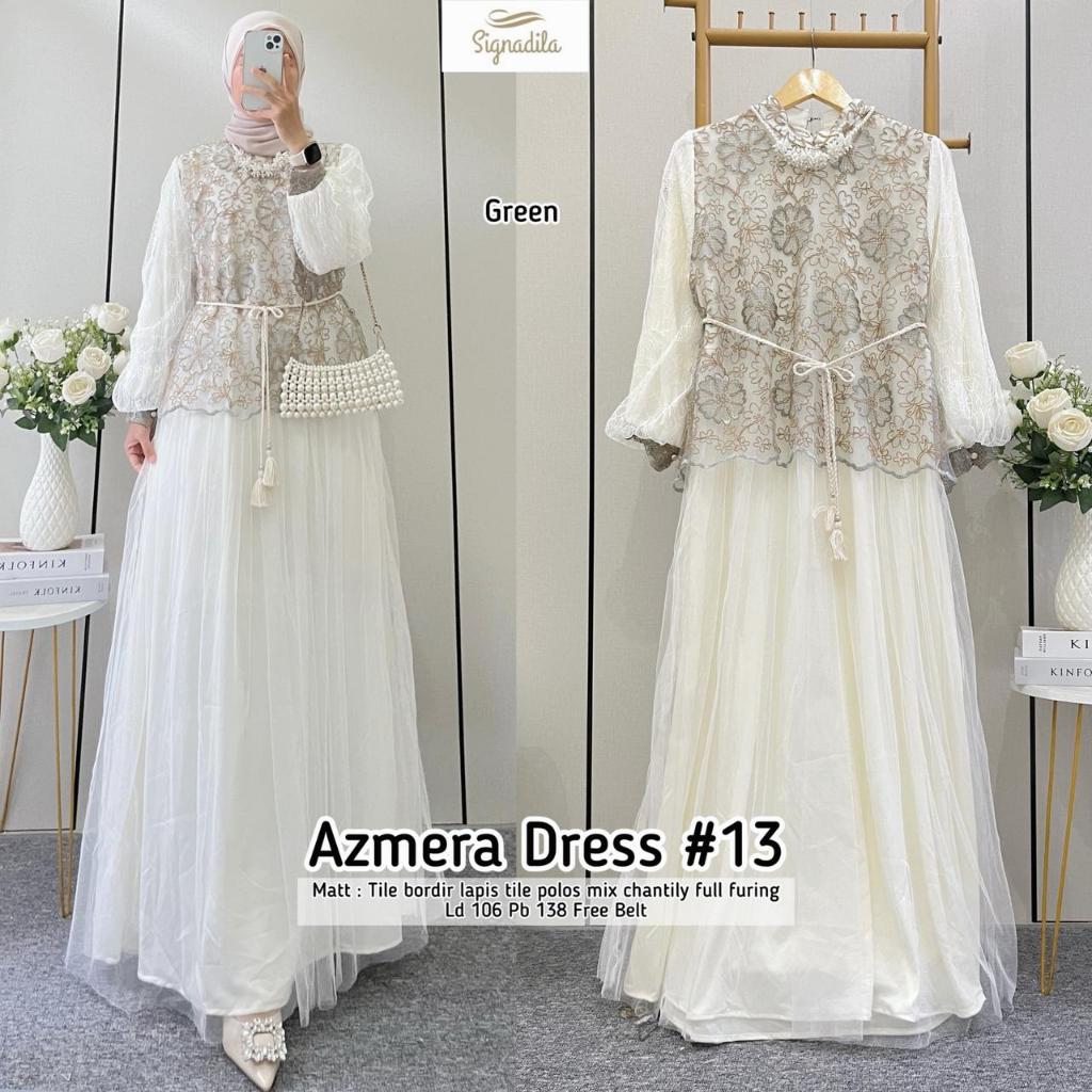 Azmera Dress Busana Muslim Wanita Warna Putih Tille Bordir Mix Chantily Full Furing