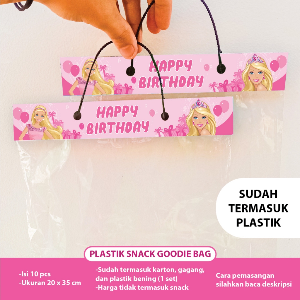 PLASTIK SNACK BARBIE GOODIE BAG TAS DEKORASI ULTAH DEKOR ULANG TAHUN HAPPY BIRTHDAY BANNER BUNTING F