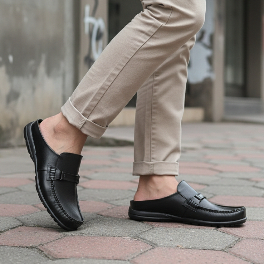 Sepatu Sandal Slip On Pria Dewasa Kulit Asli Big Size Santai Kerja Casual