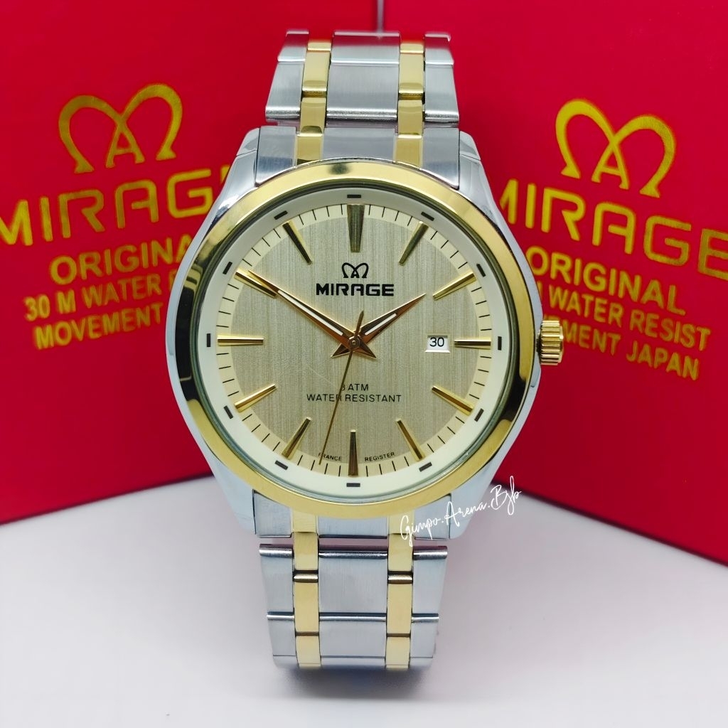 Mirage original jam tangan analog pria water resistant 8754brp-m