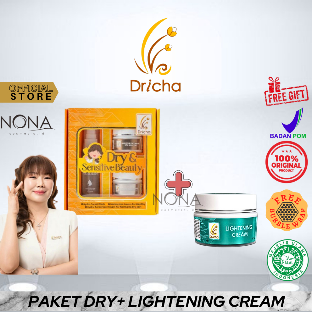 (BPOM) Dricha Paket Basic + Pencerah Lightening cream untuk kulit mencerahkan kulit kusam / flek