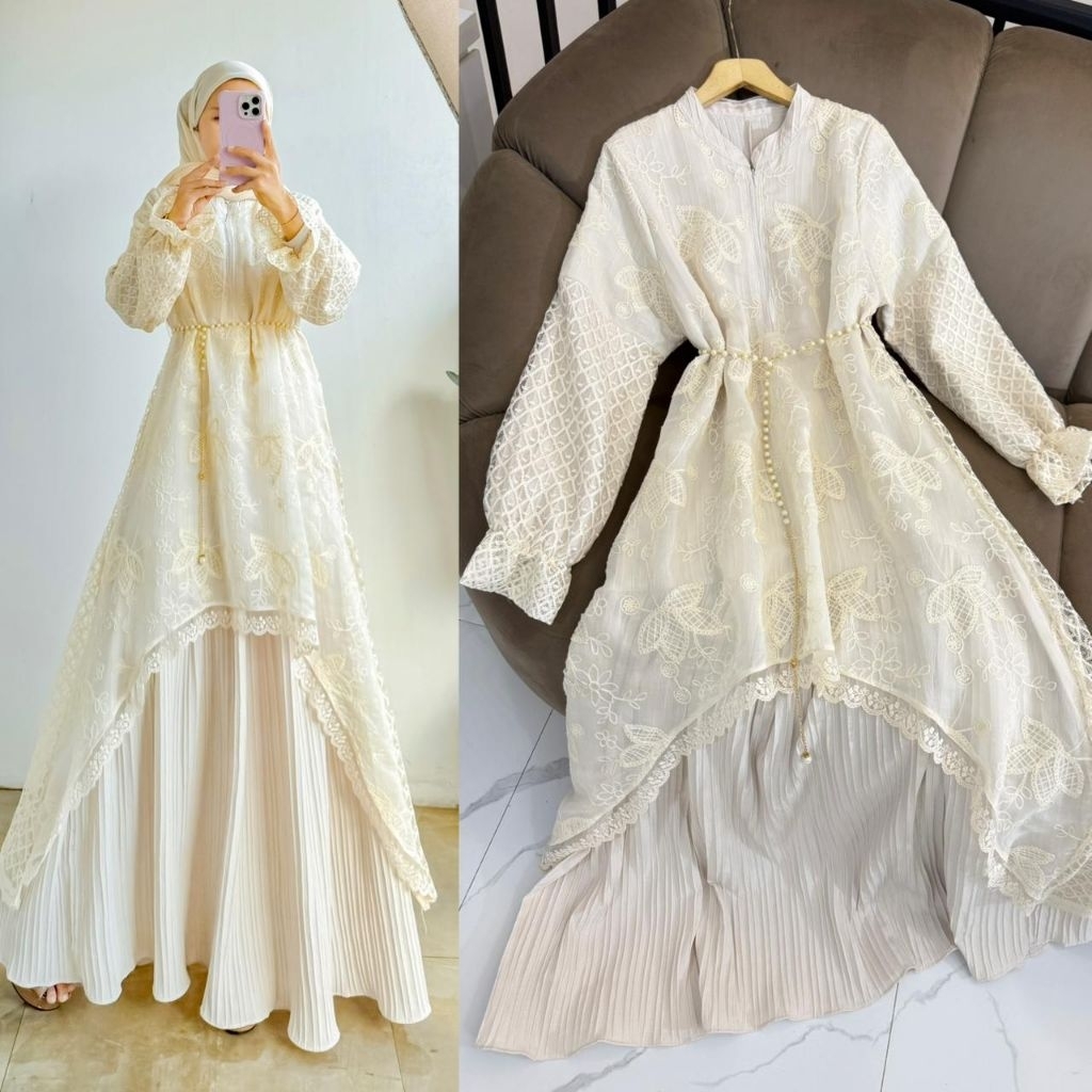 RAYA SERIES - Humaira Maxy Dress + Belt Bahan Organza Bordir + Elora fit to XL Besar